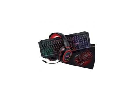 Pack de 5 Peças Pro Gamer Hunters: Teclado Rato Tapete Auscultadores e Adaptador Preto AMSTRAD