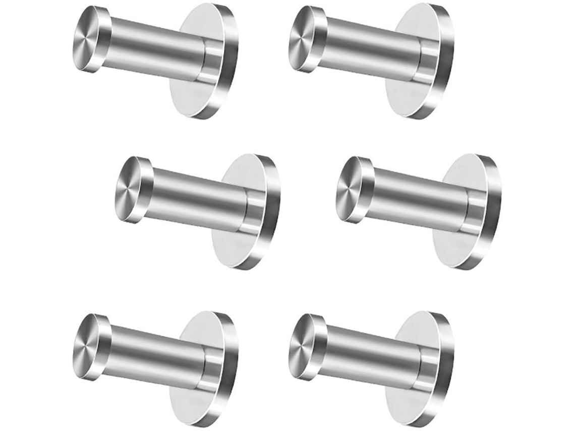 Conjunto de 6 ganchos de parede em aço inoxidável para banheiro, roupas e toalhas (5 cm)