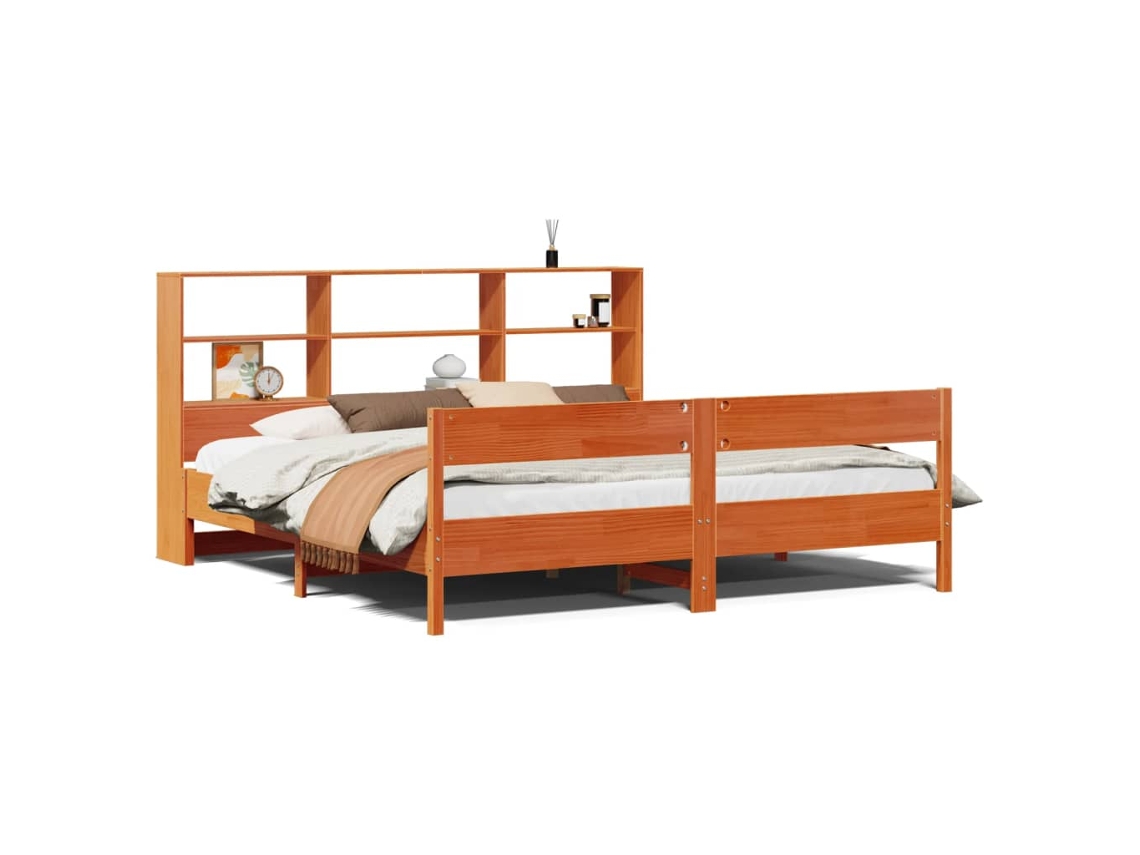 Cama com Estante Sem Colchão 200x200 Cm Pinho Maciço MAISON EXCLUSIVE