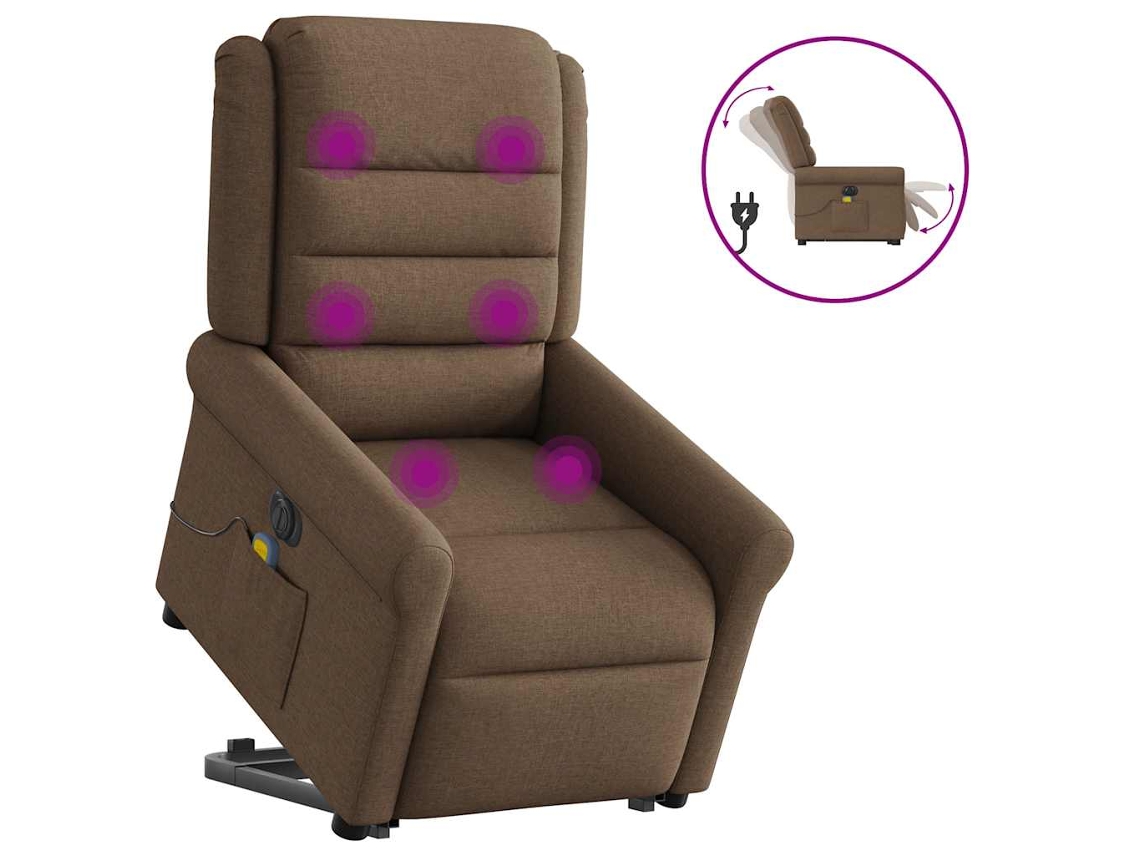 Vidaxl Poltrona Elétrica Elevatória Massagens Tecido Castanho