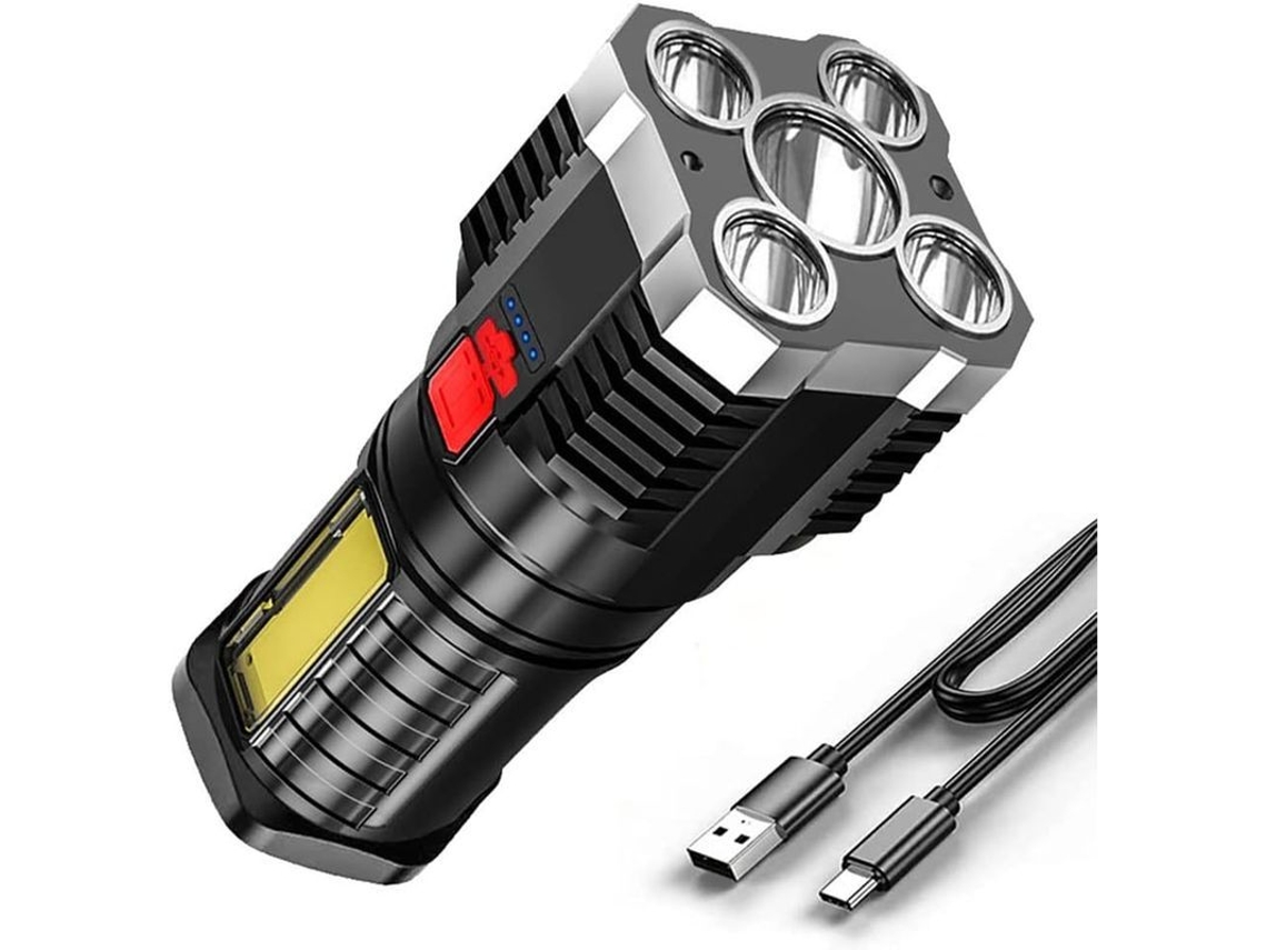 Linterna Led Recarregável de 5 Núcleos con 4 Modos de Iluminação, Resistente à Água, Prata