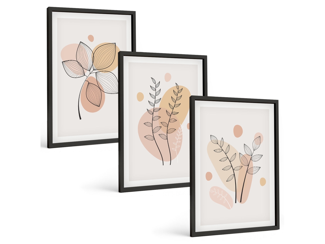 Conjunto De Pinturas Desenhos De Plantas Em Pastel Espelharte (3 Peças 40x60 Cm)