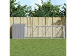 Vidaxl Casota Cães C/ Parque 110x405x110 Cm Aço Galvaniz. Cinza-claro