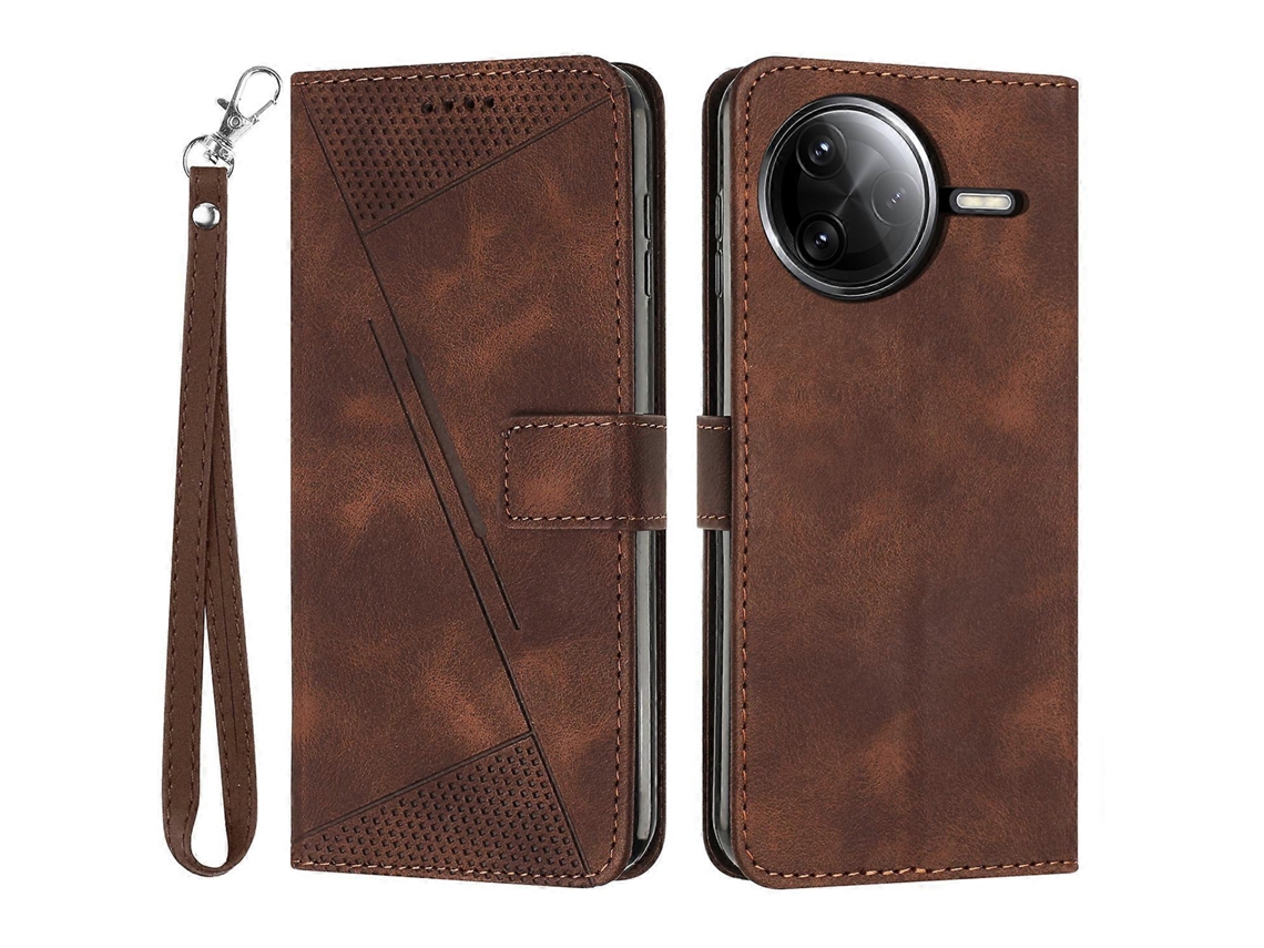 Capa De Couro Para Xiaomi Poco F7 Pro 5g / F7 Ultra 5g / K80 5g / K80 Pro 5g Com Estampa Triangular Marrom