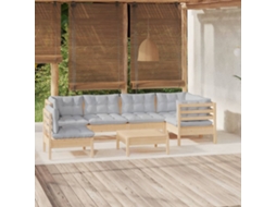 Vidaxl 7 Pcs Conjunto Lounge De Jardim C/ Almofadões Cinza Pinho