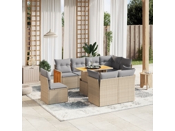 Conjunto de 9 Sofás para Jardim com Almofadas Vime Pe Bege Dkd Home Decor
