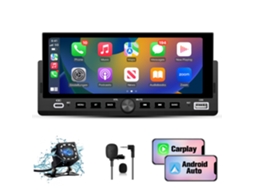 O rádio automotivo Junsun de 6,86 polegadas suporta controle no volante, Carplay, Bluetooth e entrada para câmera traseira.