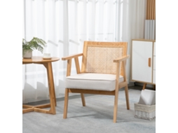 Cadeira De Estofamento Exótica, Madeira Borracha, Almofada Em Estilo Linho, 63l X 69b X 78h Cm, Creme