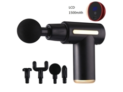 Mini massageador muscular USB Brilvibera com tela LCD e terapia de percussão profunda.
