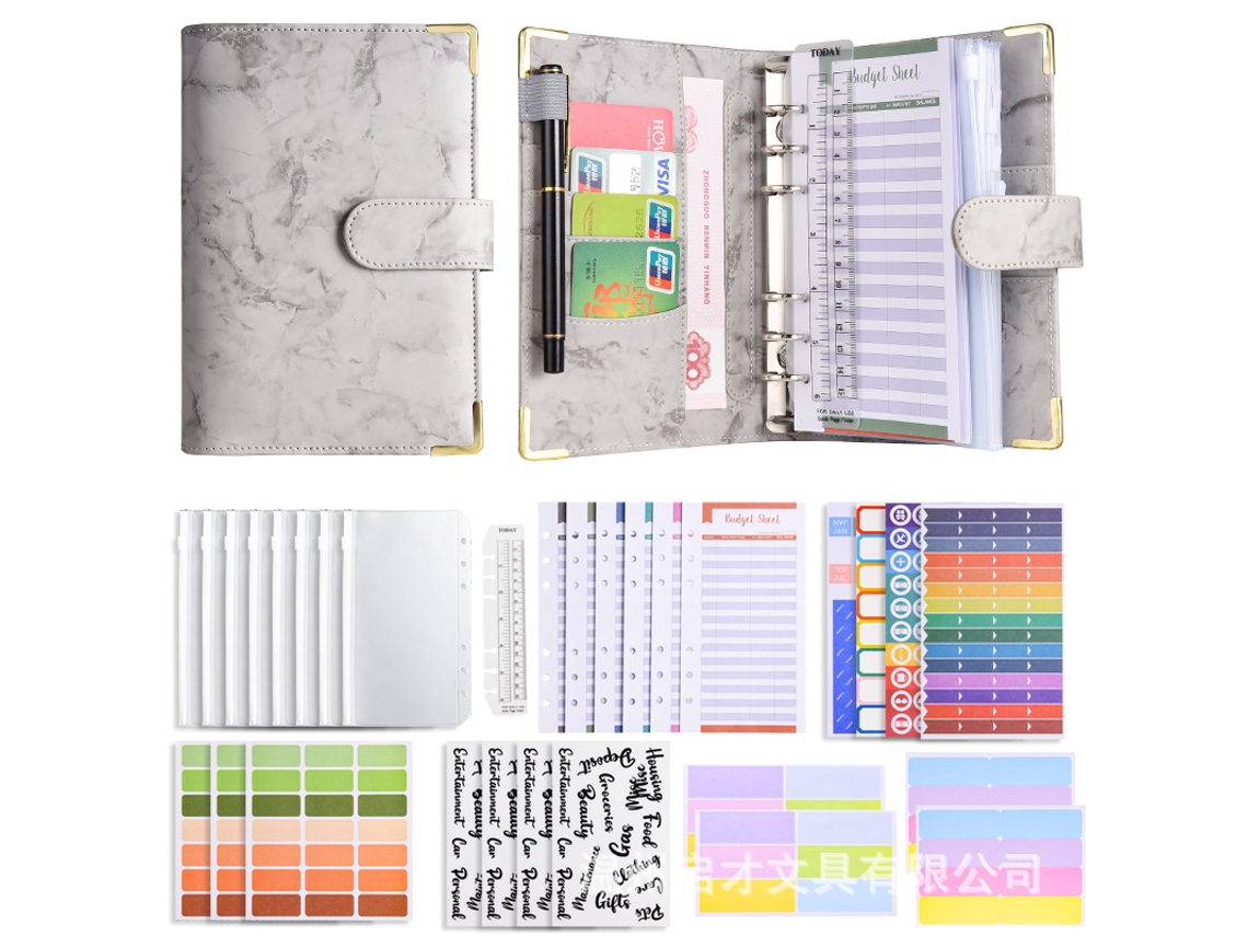 A6 Pu Leather Marble Pattern Refillable Cash Budget Planner Notebook With Premium Gift Set Gray