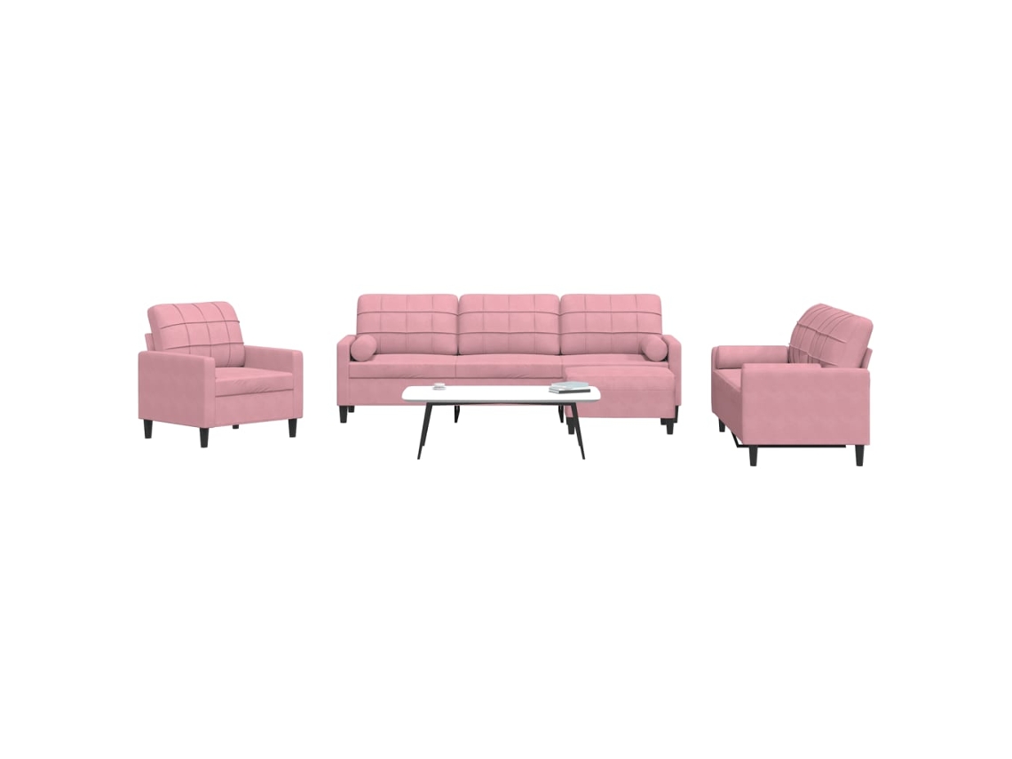 Vidaxl 4 Pcs Conjunto De Sofás Com Almofadões E Rolos Veludo Rosa