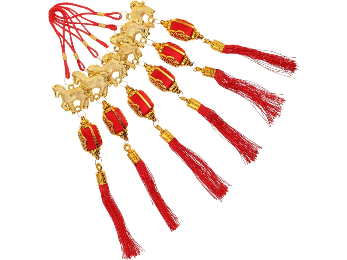 Conjunto De 6 Pingentes De Nó Chinês Com Pequeno Abajur Em Forma De Cavalo, Decoração Para O Ano Nov Gokoco