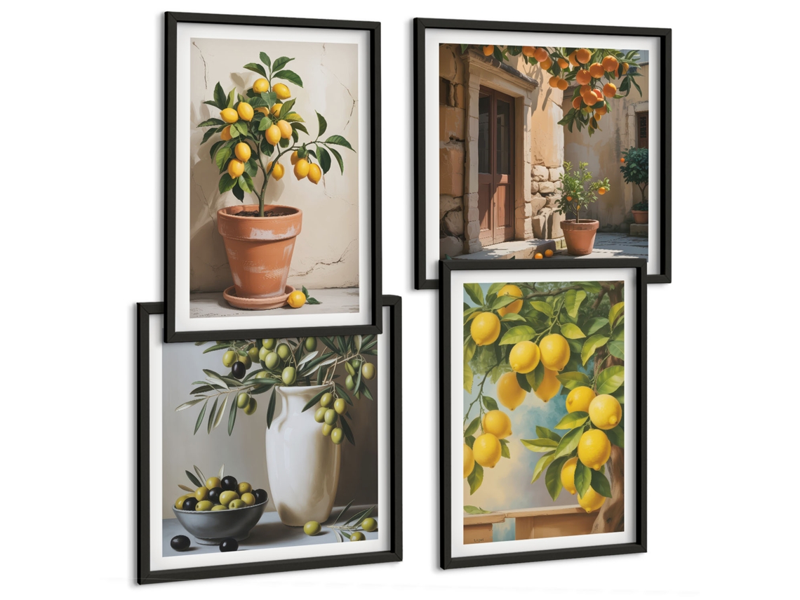 Composição De Quadros Cítrico Retro Na Cozinha Espelharte (4 Peças)