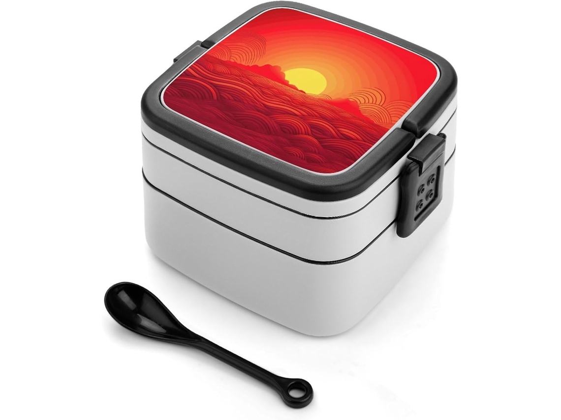 Marmita Bento Red Sunrise Lancheira Para Adultos Com Colher, Camada Dupla Resistente, Fecho De Encaixe, À Prova De