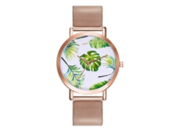 Relógio de quartzo com pulseira de malha metálica simples e moderna para casais, cor ouro rosa.