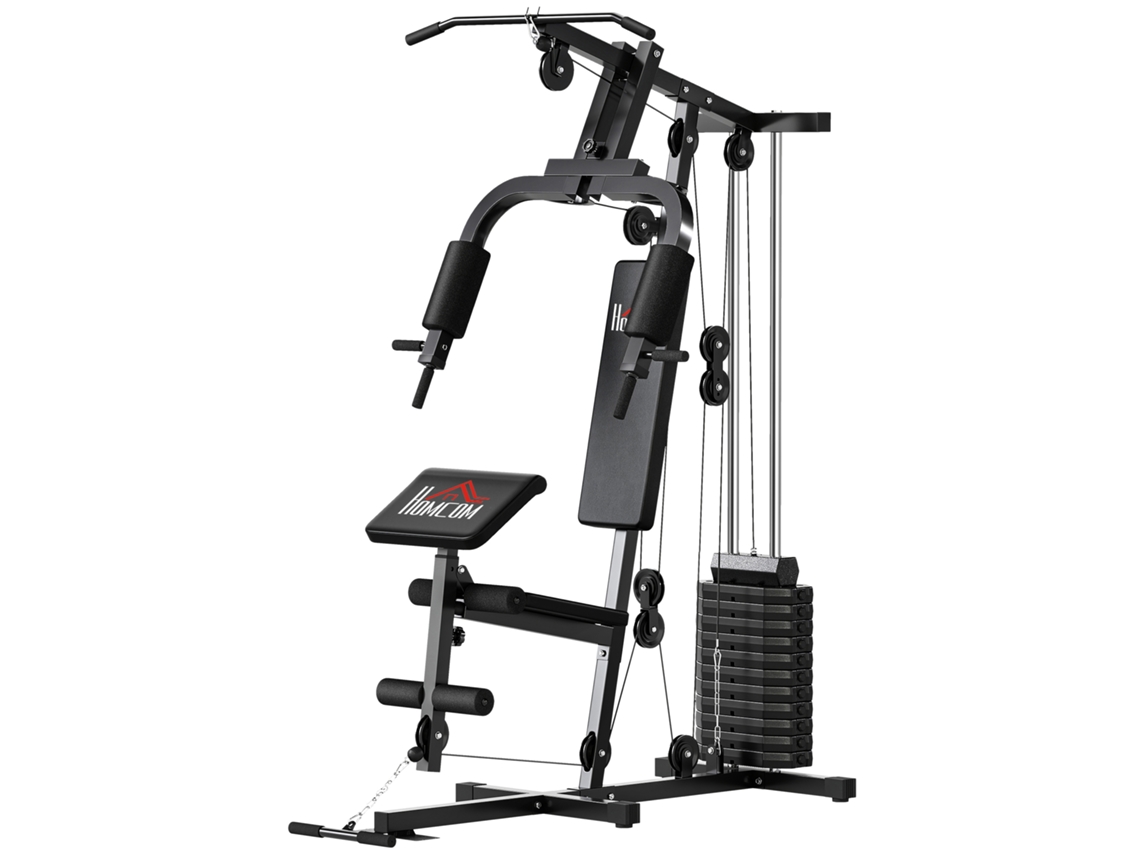 Estação De Musculação Multifuncional Com Pilha De 65 Kg, Polia Dupla, Preto