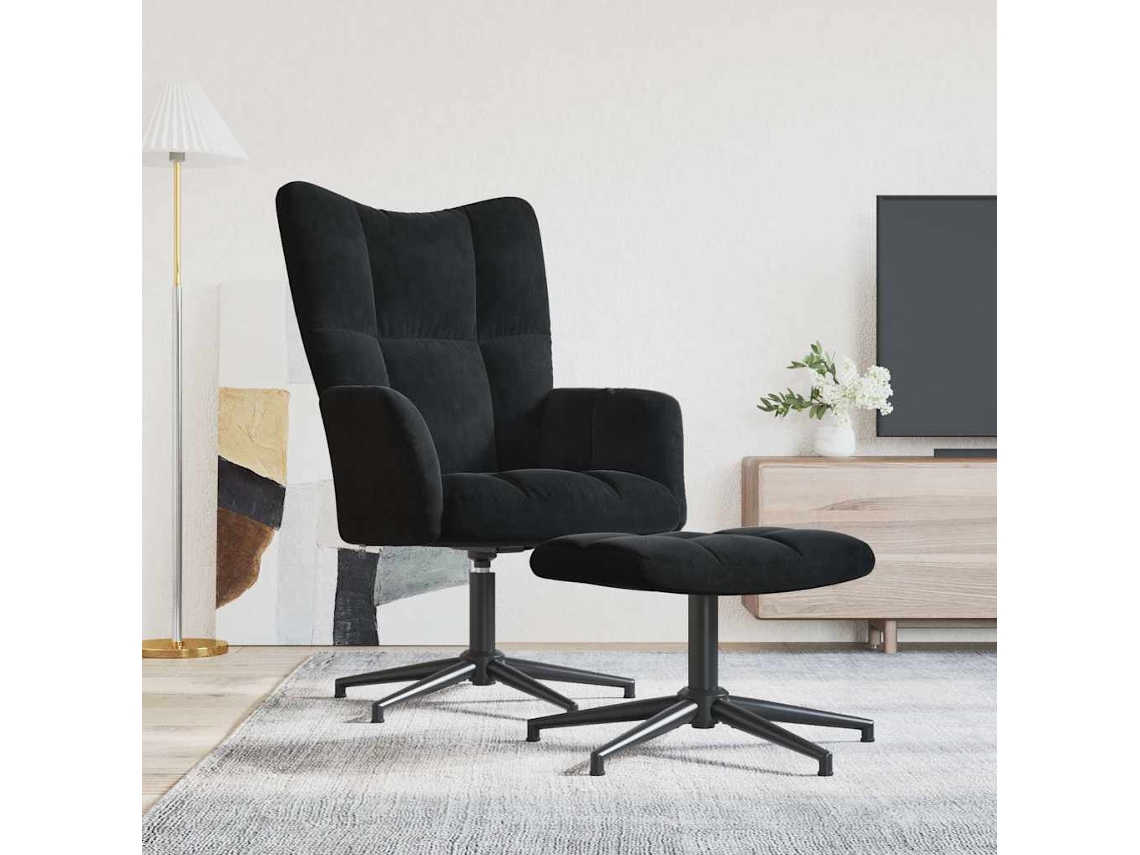 Vidaxl Cadeira De Descanso Com Banco Veludo Preto
