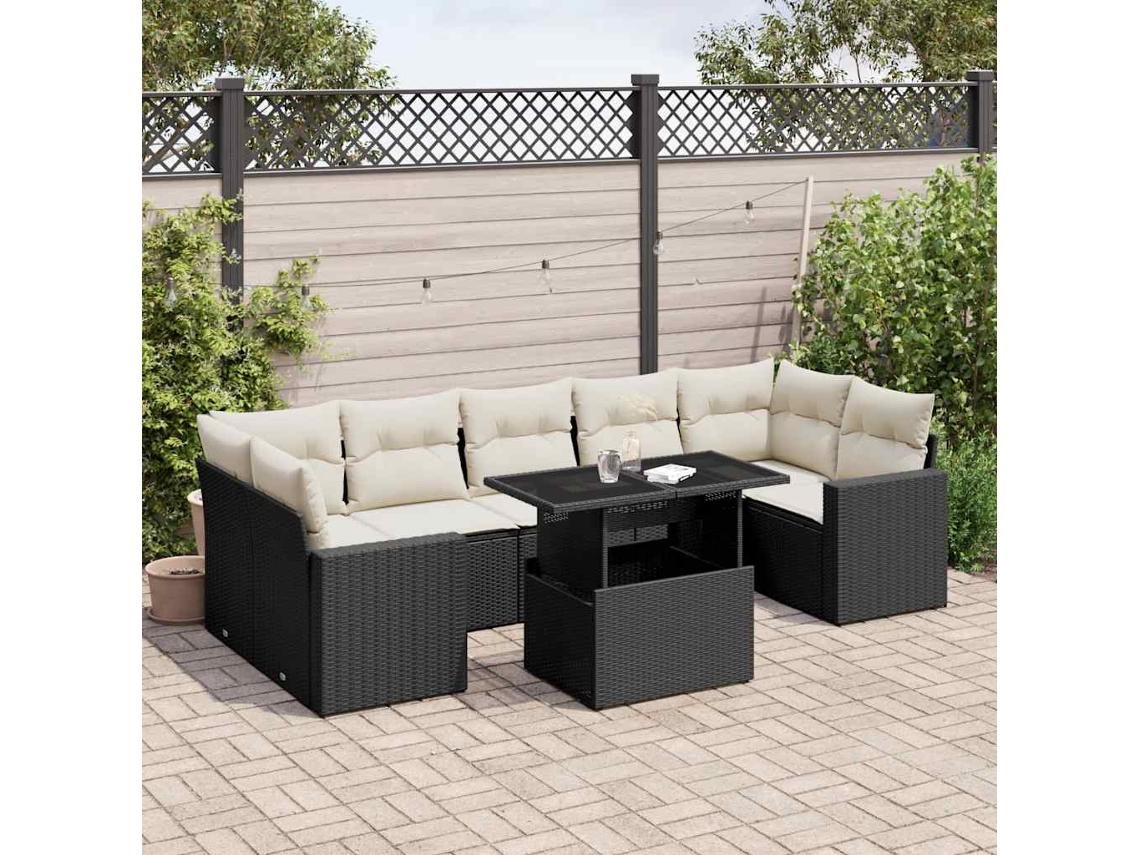 Conjunto de 8 Sofás de Jardim com Almofadas Vime Pe Preto Dkd Home Decor