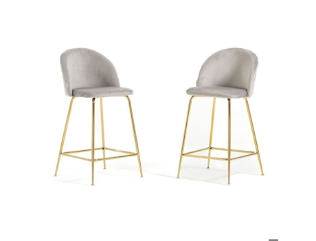 Taburetes Sara Xl Veludo Cinza Claro, Pés De Metal Altura Do Assento Proponha A Você A 65 Cm Rattatan