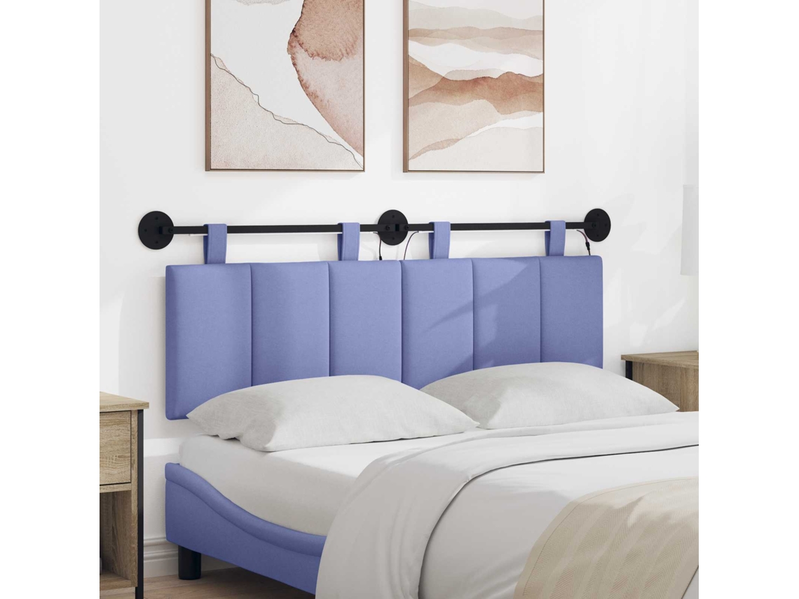 Vidaxl Cabeceira Suspensa Com Luz Led Azul Jeans Tecido