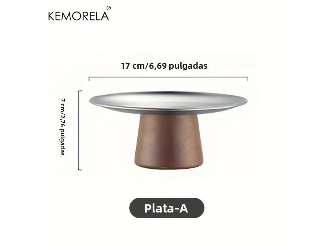 Prato de Sobremesa em Aço Inoxidável Estilo Coreano com Base de Madeira, Perfeito para Exibir Frutas e Decorar a Mesa. MDUG (prata A)