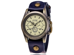Relógio unissex retrô moderno com pulseira de couro PU na cor bronze (azul)