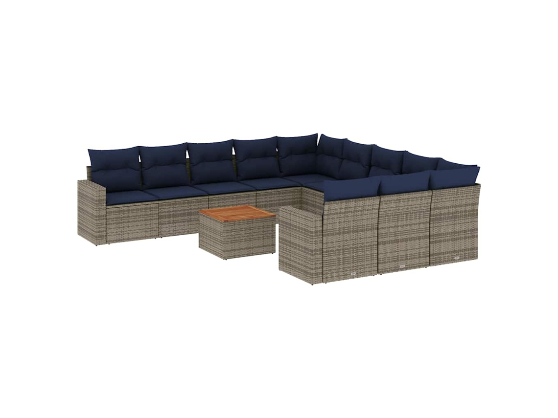 Conjunto de 12 Sofás para Jardim com Almofadões Vime Pe Cinzento MAISON EXCLUSIVE (90x200 cm)