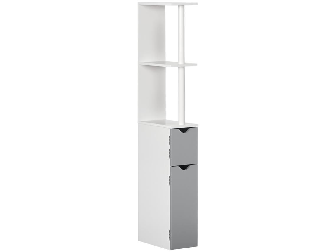 Coluna Compacta com Duas Prateleiras e Armários, 15,2x29,8x118cm, Branco e Cinza. QINGYU TECH