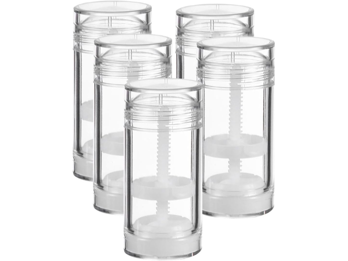 Conjunto de 5 frascos vazios de plástico PP de 30ml com fundo giratório exclusivo para recipientes.