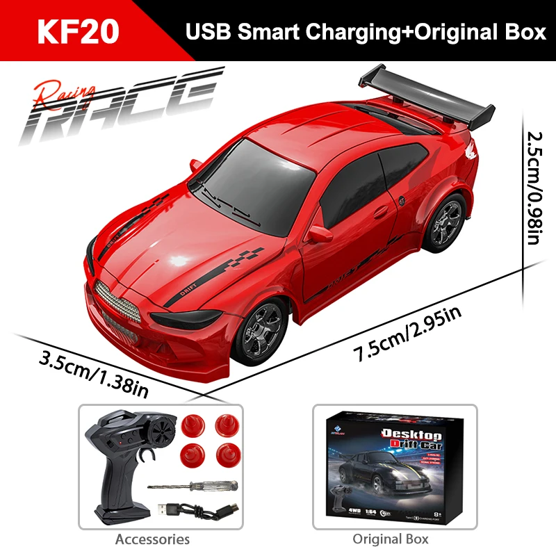 (kf20 Vermelho) Carro De Drift De Alta Velocidade 1/64 Com Controle Remoto, Tração Nas Quatro Rodas 2.4g, Brinquedo Ideal Para Presente