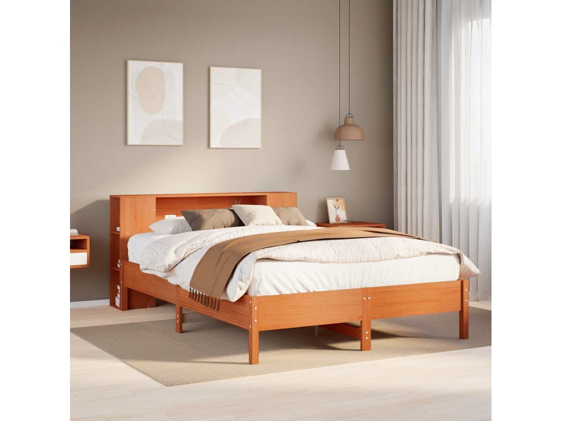 Cama C/ Estante Sem Colchão 120x190cm Pinho Maciço Castanho-mel