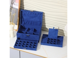 Caixa de Jóias de Três Camadas em Feltro de Camurça com Cadeado Azul 24,5 * 17 * 11,5 Cm ZSANFS