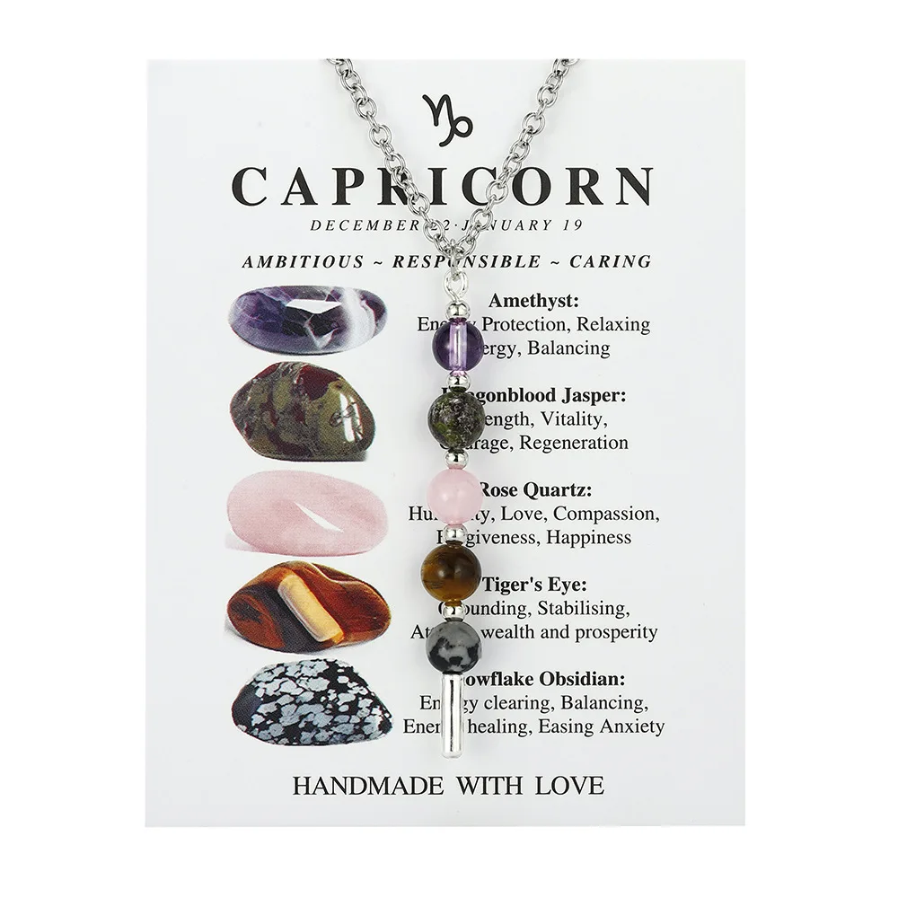 Colar Com Os Doze Signos Do Zodíaco (capricórnio 47cm), Estilo Feminino, Cravejado Com Pedras Preciosas Naturais