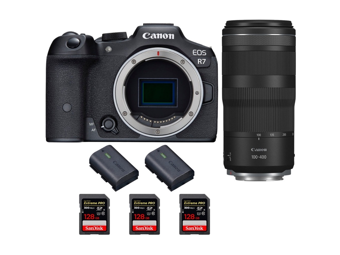 Eos R7 + Rf 100 400mm Is + 3 Sandisk 128gb Uhs ii 300mb/s + 2 Canon Lp e6nh Máquina Fotográfica Híbrida + Ebook Pricedirect CANON