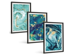 Conjunto De Pinturas Tinta Turquesa Abstração Espelharte (3 Peças 40x60 Cm)