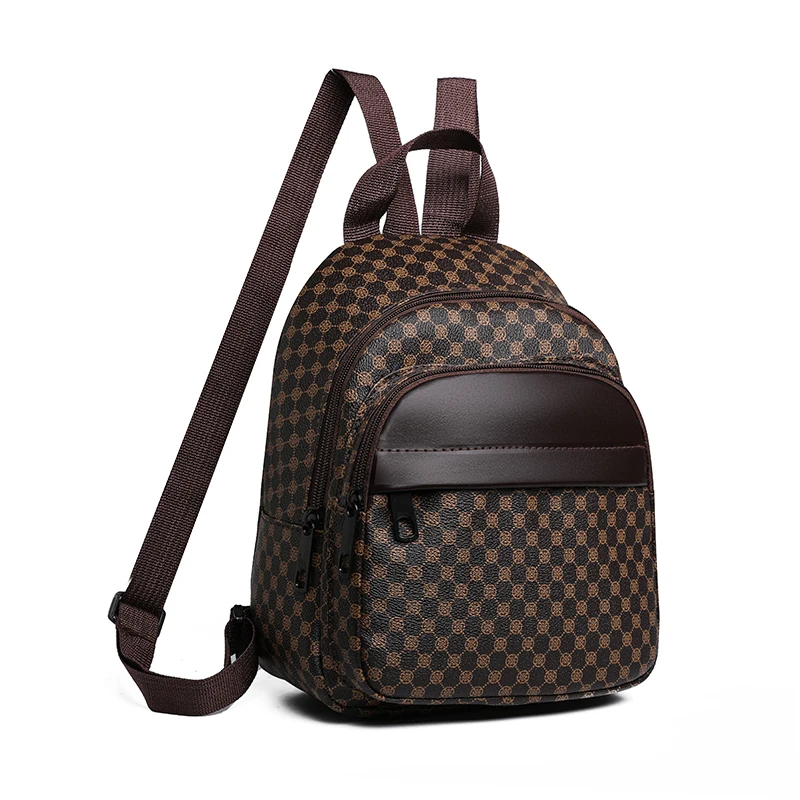 (bj80255 Marrom) Mochila Mini Elegante Com Estampa Multicolorida E Alça De Ombro Ajustável