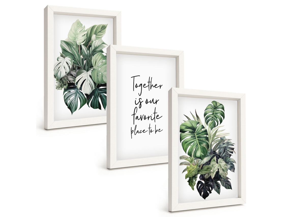 Composição De Quadros Folhas Verdes Plantas Tropicais Espelharte (3 Peças 20x30 Cm)