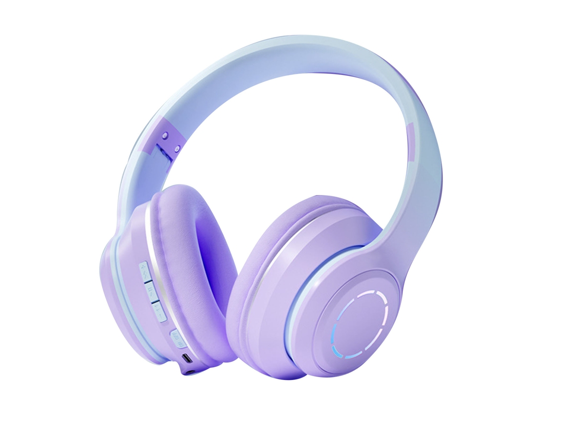 Aetheria fone de Ouvido Gamer Sem Fio Bt5.2 Almofadas Macias Luzes Coloridas Violeta para Desktop Laptop