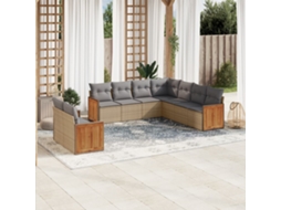 Vidaxl 9 Pcs Conjunto De Sofás P/ Jardim Com Almofadões Vime Pe Bege
