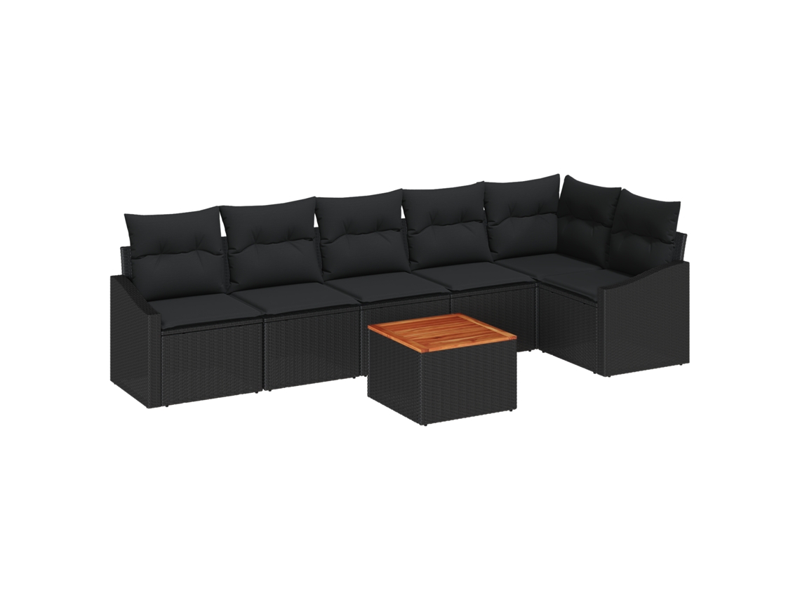 Conjunto 7 Móveis De Jardim Vidaxl Preto Vime Pe (55 X 55 X 37 Cm)
