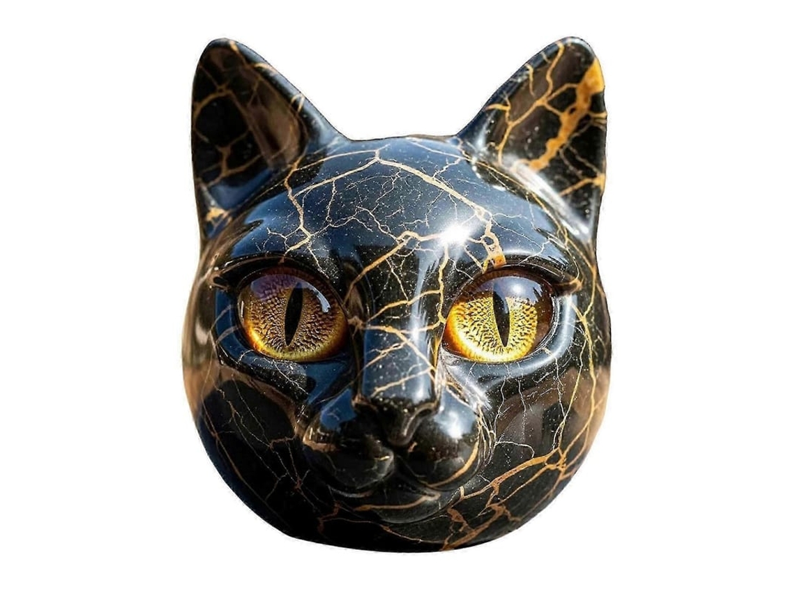 Escultura De Gato De Resina Com Olhos Âmbar Textura De Mármore Presente Para Amantes De Gatos Negro