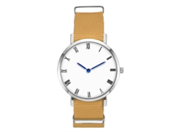 Relógio masculino Zhoulianfa com pulseira de nylon, mostrador redondo, movimento de quartzo, bege.