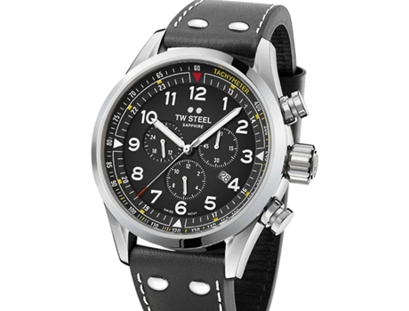 Relógio masculino preto couro real Svs202 TW-STEEL