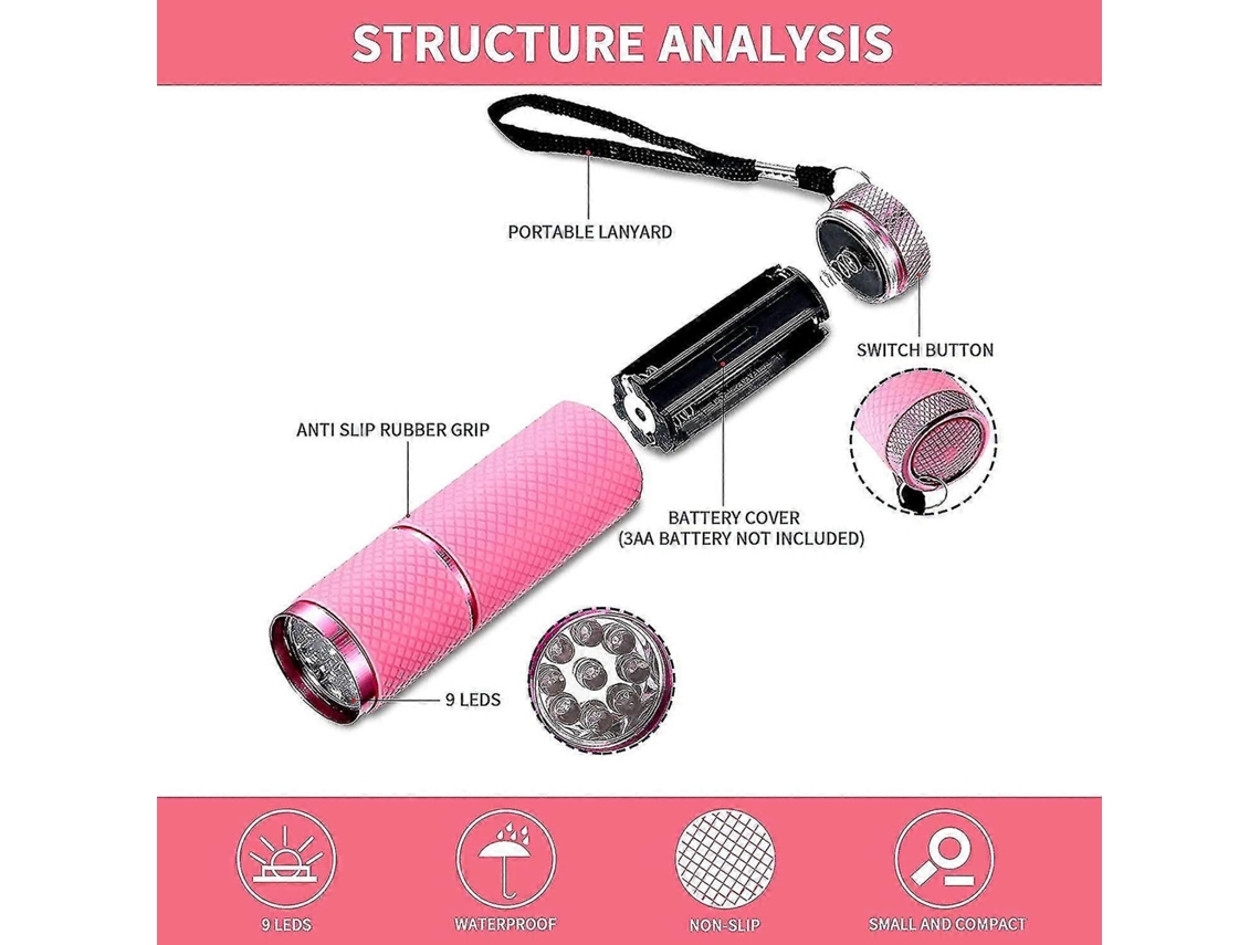 Mini Lâmpada Led Uv Portátil Para Unhas De Gel, Secador De Unhas Com 9 Leds Para Manicure Ly Ebike (rosa)