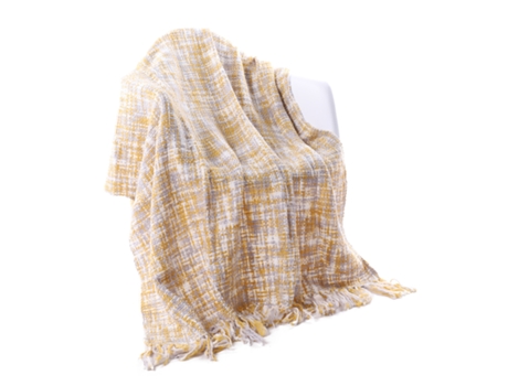 Manta De Tricã´ Amarela Estilo Boãªmio Com Pompons, 127 X 152 Cm, Ideal Para Sofã¡, Viagens Ou Para Tirar Uma Soneca.