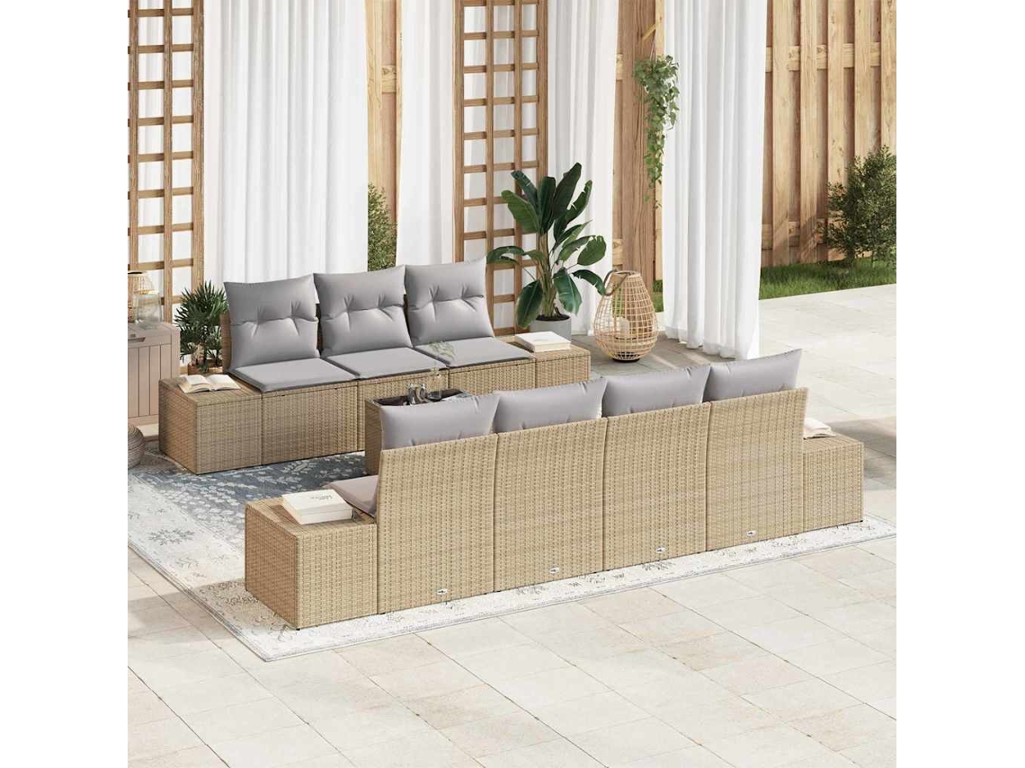 Vidaxl Conjunto de Sofá de Jardim com Almofada 8 Pcs Bege Vime Pe