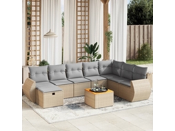 Vidaxl 9 Pcs Conj. Sofás Jardim C/ Almofadões Vime Pe Bege Misturado