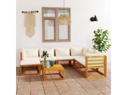 Vidaxl 8 Pcs Conjunto Lounge Jardim C/ Almofadões Acácia Maciça Creme