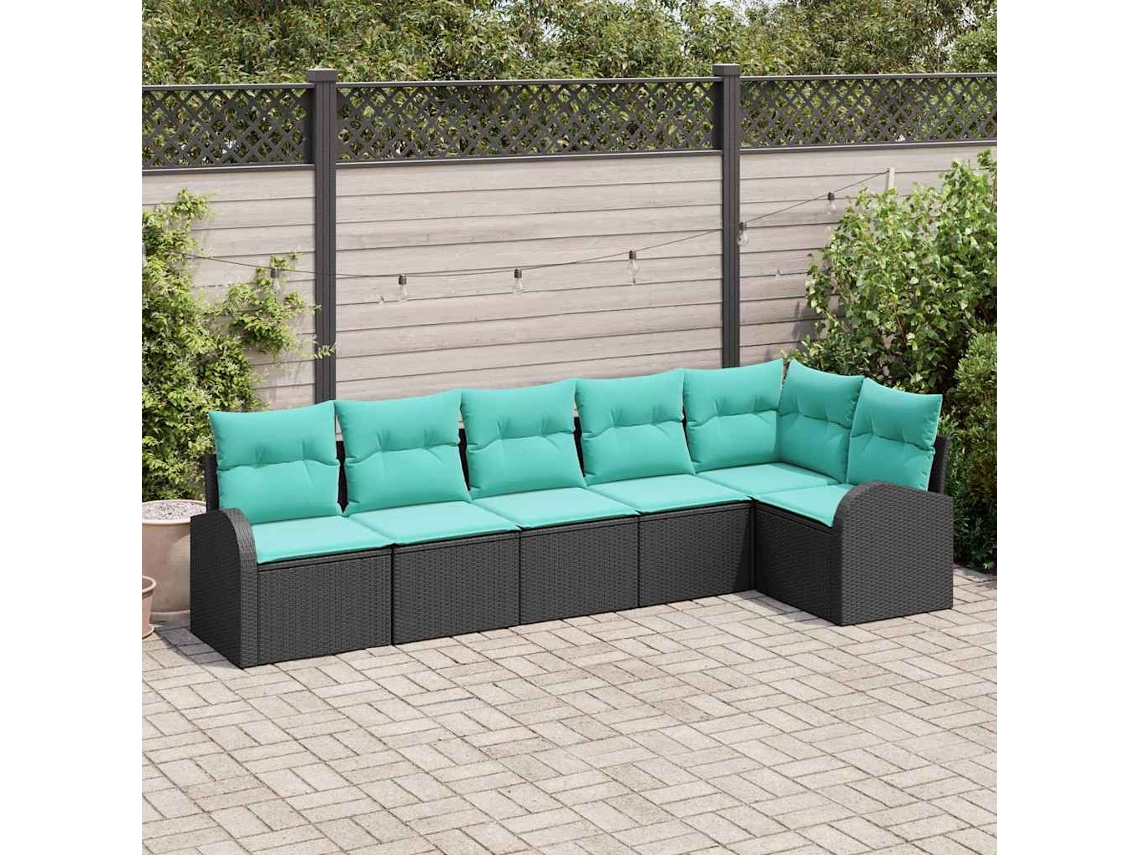 Vidaxl Conjunto De Sofá De Jardim 6 Unid. Preto E Turquesa Vime Pe