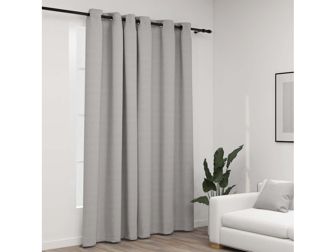 Vidaxl Cortina Opaca Aspeto De Linho Com Ilhós 290x245 Cm Cinzento
